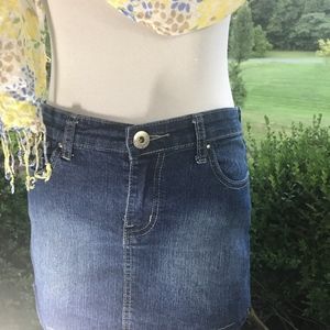 True People Blue Jean Mini Skirt with Camo